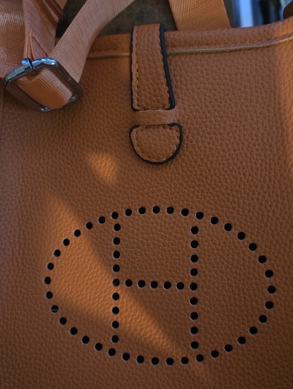 Orange Leather Like Shoulder Bag with Perforated H Logo